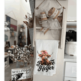 Funny Highland Cow Kitchen Tea Towels, One Boujee Heifer / Farmhouse Decor / Country Farmgirl / Western Decor