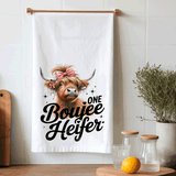 Funny Highland Cow Kitchen Tea Towels, One Boujee Heifer / Farmhouse Decor / Country Farmgirl / Western Decor