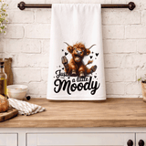 Funny Highland Cow Kitchen Tea Towels / Just a Little Moody / Farmhouse Decor / Country Farmgirl / Western Home Decor