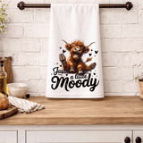 Funny Highland Cow Kitchen Tea Towels / Just a Little Moody / Farmhouse Decor / Country Farmgirl / Western Home Decor
