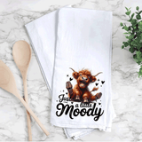 Funny Highland Cow Kitchen Tea Towels / Just a Little Moody / Farmhouse Decor / Country Farmgirl / Western Home Decor
