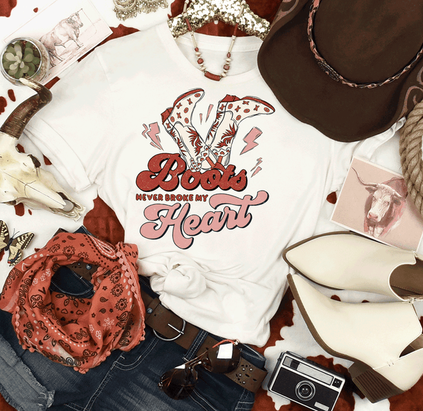 Boots Never broke My heart Country Western Shirt Rodeo Wear, Cowgirls, Music Inspired