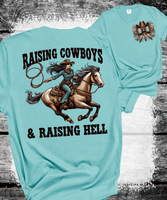 Comfort Colors® Raising Cowboys & Raising Hell, American Cowgirl Western Floral Western Mama T-Shirt, Rodeo Mama Tee, Funny Mama Tee, Floral Country Mom Shirt, Mothers Day Gift