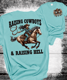 Comfort Colors® Raising Cowboys & Raising Hell, American Cowgirl Western Floral Western Mama T-Shirt, Rodeo Mama Tee, Funny Mama Tee, Floral Country Mom Shirt, Mothers Day Gift
