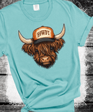 Comfort Colors® Highland Cow Howdy Hat T-Shirt, Farm Animal Tee, Country Style, Livestock Apparel, Cow Lover Gift, Cowboy Unisex, Birthday Gift, Farm Life