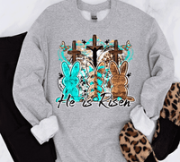 He is Risen 3 Bunnies 3 Crosses Easter, Western Country Cowboy Bunny, Cow print Easter Eggs turquoise Bling Bunny, Easter Rabbit