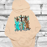 He is Risen 3 Bunnies 3 Crosses Easter, Western Country Cowboy Bunny, Cow print Easter Eggs turquoise Bling Bunny, Easter Rabbit