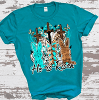 He is Risen 3 Bunnies 3 Crosses Easter, Western Country Cowboy Bunny, Cow print Easter Eggs turquoise Bling Bunny, Easter Rabbit