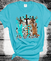 He is Risen 3 Bunnies 3 Crosses Easter, Western Country Cowboy Bunny, Cow print Easter Eggs turquoise Bling Bunny, Easter Rabbit