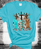 He is Risen 3 Bunnies 3 Crosses Easter, Western Country Cowboy Bunny, Cow print Easter Eggs turquoise Bling Bunny, Easter Rabbit