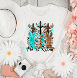 He is Risen 3 Bunnies 3 Crosses Easter, Western Country Cowboy Bunny, Cow print Easter Eggs turquoise Bling Bunny, Easter Rabbit