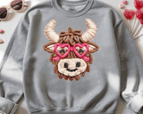 Comfort Colors® Highland Cow Faux Yarn, 3d Embossed Valentines Day Shirts, Country Cow Faux Embroidery sweatshirts, Trending Faux YARN Shirts, Lovers Gift, MOM gift, Latch Hook Sweatheart Day