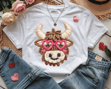 Comfort Colors® Highland Cow Faux Yarn, 3d Embossed Valentines Day Shirts, Country Cow Faux Embroidery sweatshirts, Trending Faux YARN Shirts, Lovers Gift, MOM gift, Latch Hook Sweatheart Day