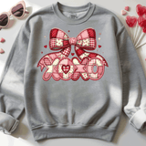 Comfort Colors® XOXO Bow patchwork faux Embroidery Stitch 3d Embossed Valentines Day Shirts, LOVE Heart Faux Embroidery sweatshirts, LOVE Faux Yarn Trending, Faux YARN Shirts, Lovers Gift, MOM gift, Yarn Sweetheart Day
