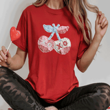 Comfort Colors® Cherries Faux Yarn, 3d Embossed Valentines Day Shirts, Cherries Faux Embordary sweatshirts, Trending Faux YARN Shirts, Lovers Gift, MOM gift, Latch Hook Sweatheart Day