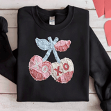 Comfort Colors® Cherries Faux Yarn, 3d Embossed Valentines Day Shirts, Cherries Faux Embordary sweatshirts, Trending Faux YARN Shirts, Lovers Gift, MOM gift, Latch Hook Sweatheart Day