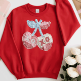 Comfort Colors® Cherries Faux Yarn, 3d Embossed Valentines Day Shirts, Cherries Faux Embordary sweatshirts, Trending Faux YARN Shirts, Lovers Gift, MOM gift, Latch Hook Sweatheart Day