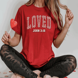 Comfort Colors® LOVED red Racing Checkers Faux Patchwork, 3d Embossed Valentines Day Shirts,  Loved Checkers Faux Embroidery sweatshirts, Patchwork Red Racing Checkers Trending Faux YARN Shirts, Lovers Gift, MOM gift, Latch Hook Sweatheart Day