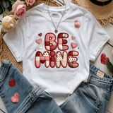 Comfort Colors® Be Mine Faux Patchwork, 3d Embossed Valentines Day Shirts,  Be Mine Faux Embroidery sweatshirts, Patchwork Be Mine Trending Faux YARN Shirts, Lovers Gift, MOM gift, Latch Hook Sweatheart Day