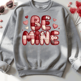 Comfort Colors® Be Mine Faux Patchwork, 3d Embossed Valentines Day Shirts,  Be Mine Faux Embroidery sweatshirts, Patchwork Be Mine Trending Faux YARN Shirts, Lovers Gift, MOM gift, Latch Hook Sweatheart Day