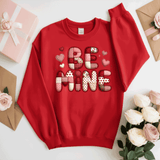 Comfort Colors® Be Mine Faux Patchwork, 3d Embossed Valentines Day Shirts,  Be Mine Faux Embroidery sweatshirts, Patchwork Be Mine Trending Faux YARN Shirts, Lovers Gift, MOM gift, Latch Hook Sweatheart Day