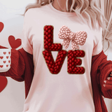 Comfort Colors® LOVE coquette BOW Faux Yarn, 3d Embossed Valentines Day Shirts, LOVE Faux Embroidery sweatshirts, coquette BOW Trending Faux YARN Shirts, Lovers Gift, MOM gift, Latch Hook Sweatheart Day