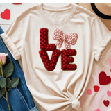 Comfort Colors® LOVE coquette BOW Faux Yarn, 3d Embossed Valentines Day Shirts, LOVE Faux Embroidery sweatshirts, coquette BOW Trending Faux YARN Shirts, Lovers Gift, MOM gift, Latch Hook Sweatheart Day