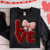 Comfort Colors® LOVE coquette BOW Faux Yarn, 3d Embossed Valentines Day Shirts, LOVE Faux Embroidery sweatshirts, coquette BOW Trending Faux YARN Shirts, Lovers Gift, MOM gift, Latch Hook Sweatheart Day