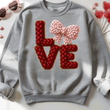 Comfort Colors® LOVE coquette BOW Faux Yarn, 3d Embossed Valentines Day Shirts, LOVE Faux Embroidery sweatshirts, coquette BOW Trending Faux YARN Shirts, Lovers Gift, MOM gift, Latch Hook Sweatheart Day