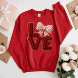 Comfort Colors® LOVE coquette BOW Faux Yarn, 3d Embossed Valentines Day Shirts, LOVE Faux Embroidery sweatshirts, coquette BOW Trending Faux YARN Shirts, Lovers Gift, MOM gift, Latch Hook Sweatheart Day