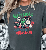 Comfort Colors, Get In Loser We're Saving Christmas Comfort Colors Shirt, Snowman Crewneck, Fall shirt, Funny shirt, Vintage Crewneck Tee, Xmas Movie Shirt