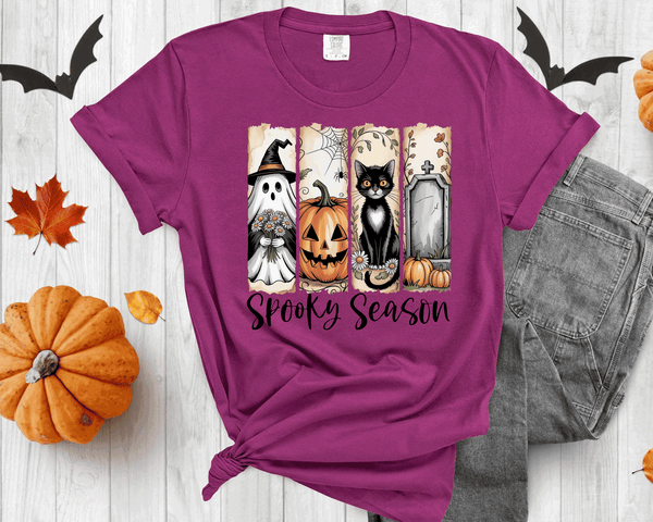 Vintage Halloween Shirt, Spooky Season T-Shirt, Ghost Pumpkin Cat Shirt, Halloween Gift, Stay Spooky Shirt