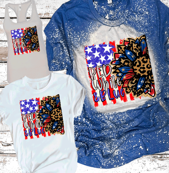 Red White Blue Sunflower Burlap Leopard 4th of July Shirts