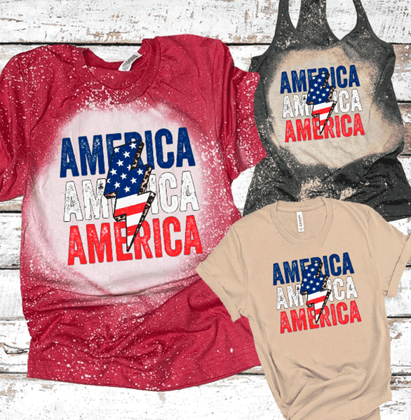 Distressed America repeat Leopard Lightning bolt Bleached tees