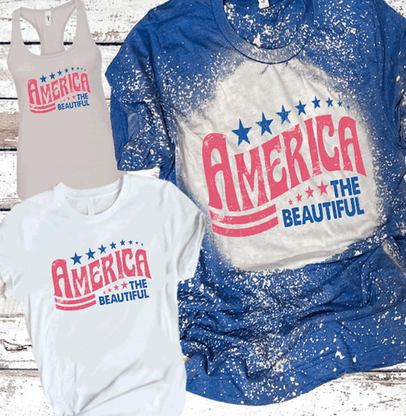 Retro Vintage Distressed America the Beautiful Bleached Tees