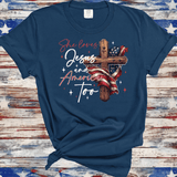 Retro USA shirt, She Loves Jesus And America Too, Womens USA Crewneck shirt, USA Shirt, America shirt, 4th of July shirt