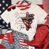 Retro USA shirt, She Loves Jesus And America Too, Womens USA Crewneck shirt, USA Shirt, America shirt, 4th of July shirt