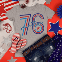 Seventeen 76 Happy 4th of July Freedom Fireworks BBQ Stars, 4th of July Tee, Western Women's Patriotic Shirt, Red White and Blue