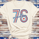 Seventeen 76 Happy 4th of July Freedom Fireworks BBQ Stars, 4th of July Tee, Western Women's Patriotic Shirt, Red White and Blue