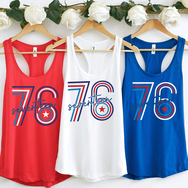 Seventeen 76 Happy 4th of July Freedom Fireworks BBQ Stars, 4th of July Tee, Western Women's Patriotic Shirt, Red White and Blue
