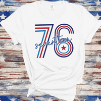 Seventeen 76 Happy 4th of July Freedom Fireworks BBQ Stars, 4th of July Tee, Western Women's Patriotic Shirt, Red White and Blue