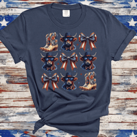 Highland Cow 4th of July Shirt, Coquette American Flag Shirt, USA Bow Shirt, Farmlife 4th of July Tee, Western Women's Patriotic Shirt, Red White and Blue
