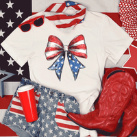 Comfort Colors®  4th of July Shirt, Coquette American Flag Shirt, USA Bow Shirt, 4th of July Tee, Women's Patriotic Shirt, Red White and Blue