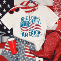 She Loves Jesus And America Too Shirt, Independence Day Shirt, Christian Shirt, 4th of July Shirt, America Retro Shirt, Usa Shirt, USA Flag