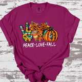 Peace Love Fall Leopard Pumpkins Country Western Shirts