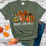 Peace Love Fall Leopard Pumpkins Country Western Shirts