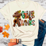 Give Thanks Cross BOHO Thanksgiving Fall Comfort Colors Family Shirts