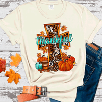 Thankful Leopard Cross Thanksgiving Fall Comfort Colors