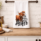Funny Highland Cow Kitchen Tea Towels / Ohh Honey I am that Heifer / Farmhouse Decor / Country Farmgirl / Western Home Decor