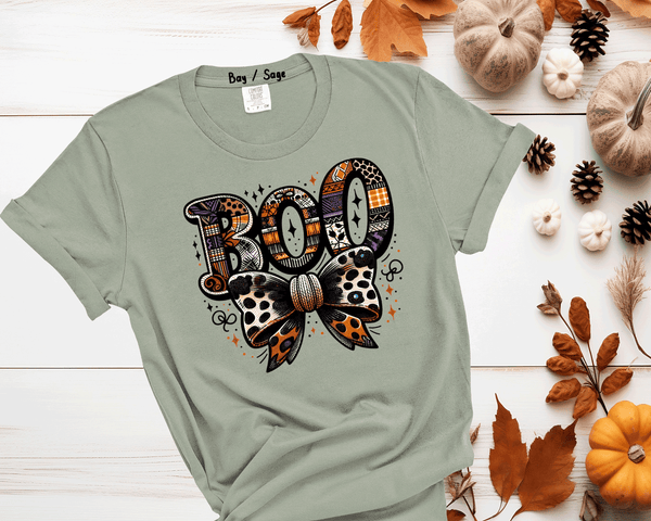 BOO Coquette Bow Plaid Halloween Print Shirts